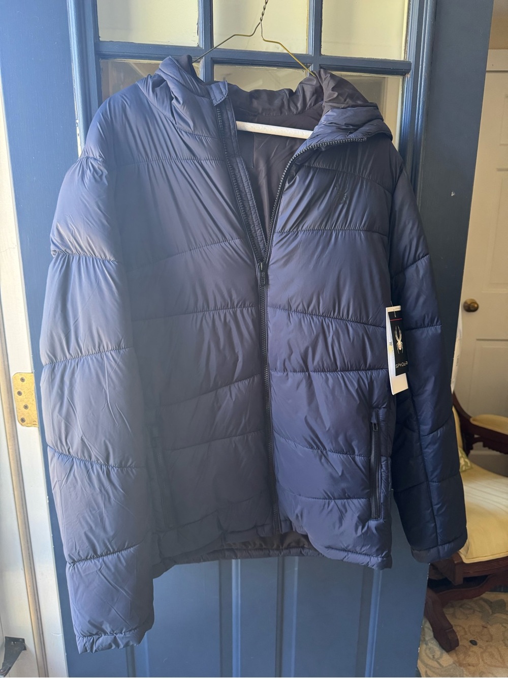 Spyder Men's Navy Hooded Puffer Jacket